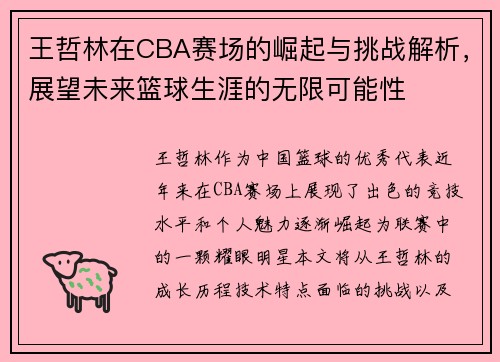 王哲林在CBA赛场的崛起与挑战解析，展望未来篮球生涯的无限可能性